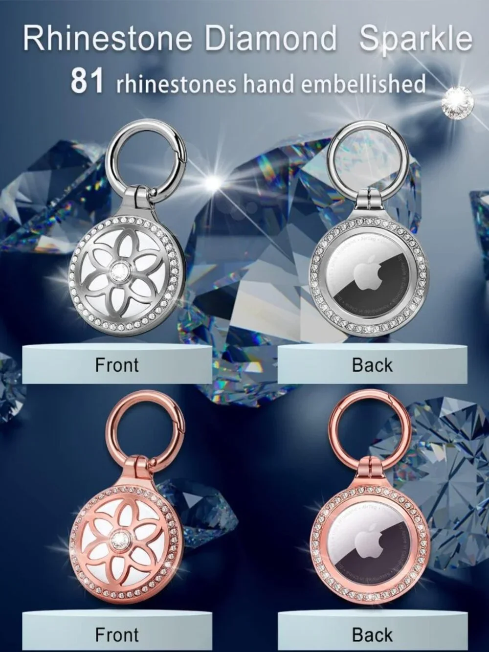 Rhinestone Metal Keychain Holder for AirTag - Sparkling Diamond Design
